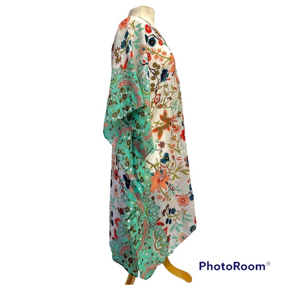 SOFT SURROUNDINGS BOHO FLORAL KIMONO DUSTER TOPPER COVER-UP OPEN CARDIGAN. O/S - Picture 3 of 8